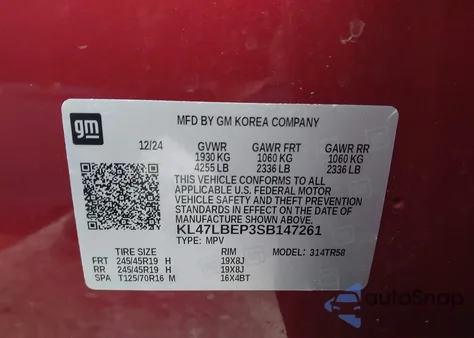 2025 Buick Envista Sport Touring Fwd from USA, damaged, VIN KL47LBEP3SB147261